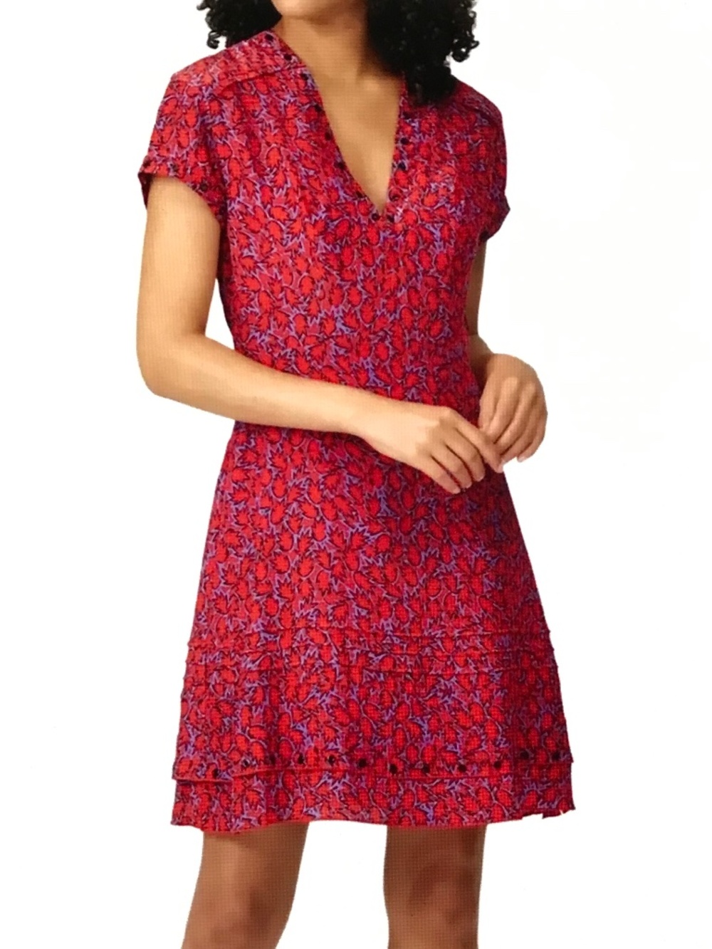 DEREK LAM 10 Crosby Silk Printed V-Neck Dress Red Women’s Size 10